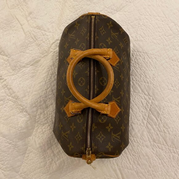 GUC Vintage LV Monogram Speedy Bag 30 Double Handle Satchel Brown - Picture 2 of 15